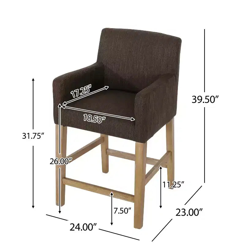 Tabourets de comptoir contemporains en bois rembourré de tissu, 26 pouces (lot de 2)