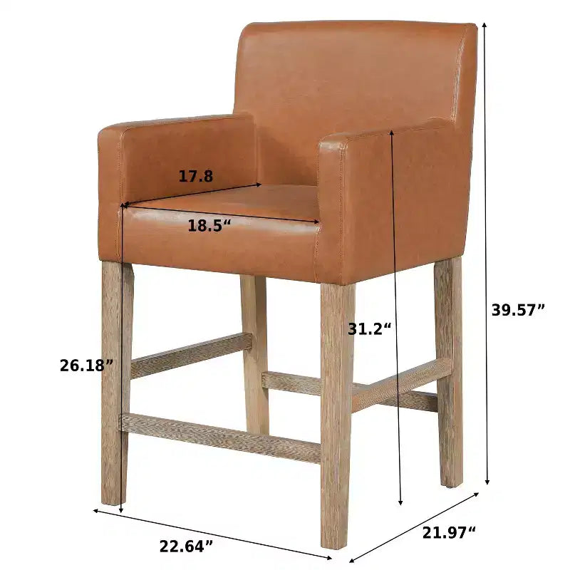 Tabourets de comptoir contemporains en bois rembourré de tissu, 26 pouces (lot de 2)