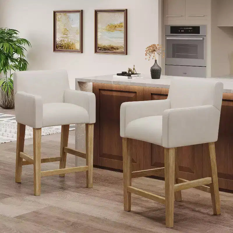 Tabourets de comptoir contemporains en bois rembourré de tissu, 26 pouces (lot de 2)