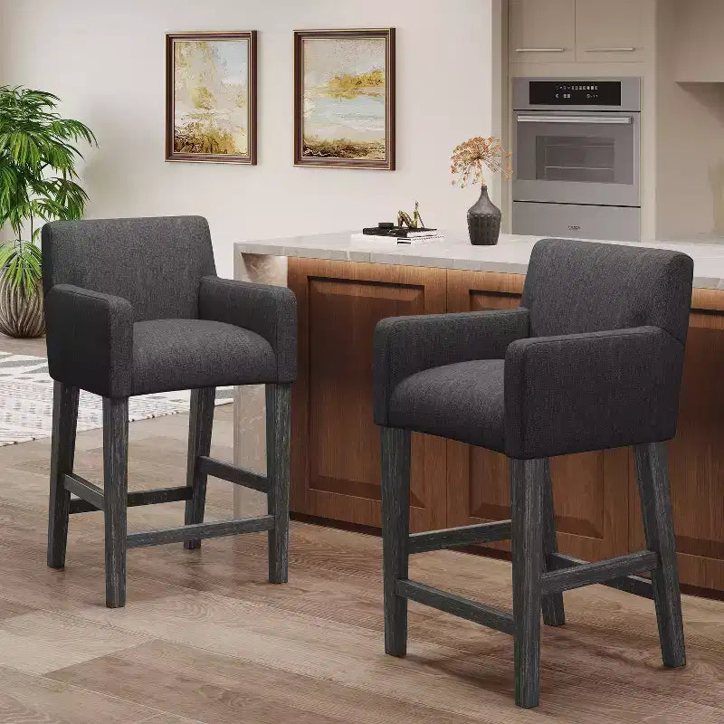 Tabourets de comptoir contemporains en bois rembourré de tissu, 26 pouces (lot de 2)