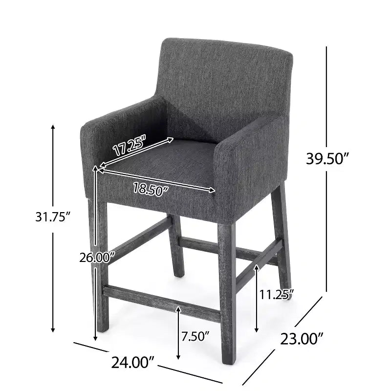 Tabourets de comptoir contemporains en bois rembourré de tissu, 26 pouces (lot de 2)