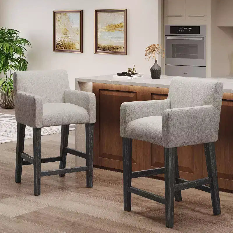 Tabourets de comptoir contemporains en bois rembourré de tissu, 26 pouces (lot de 2)