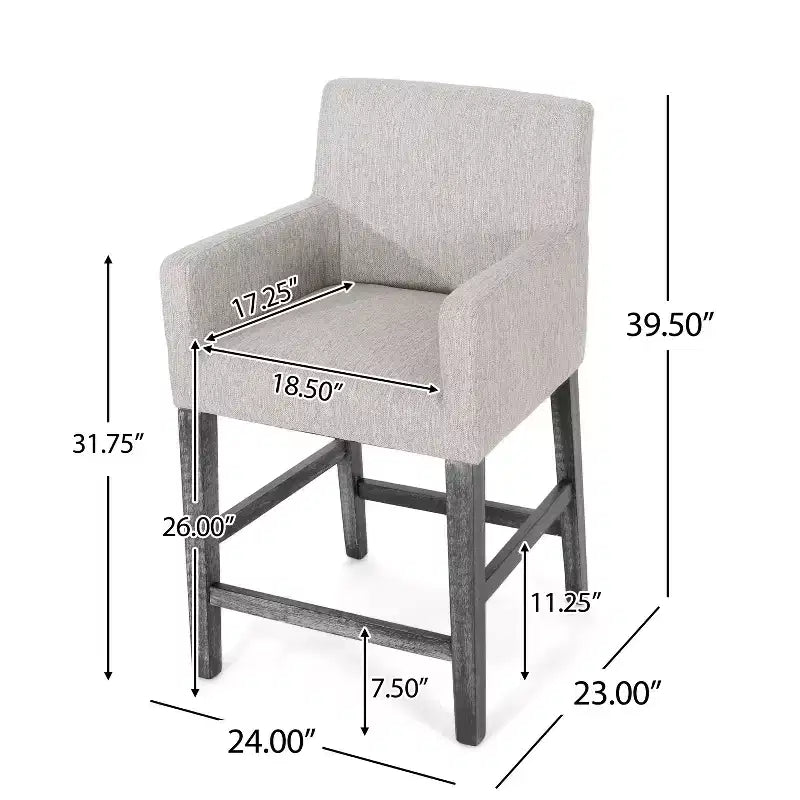 Tabourets de comptoir contemporains en bois rembourré de tissu, 26 pouces (lot de 2)