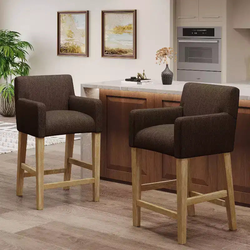 Tabourets de comptoir contemporains en bois rembourré de tissu, 26 pouces (lot de 2)
