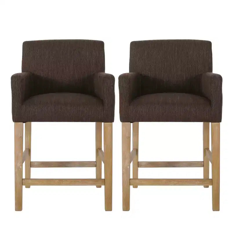 Tabourets de comptoir contemporains en bois rembourré de tissu, 26 pouces (lot de 2)