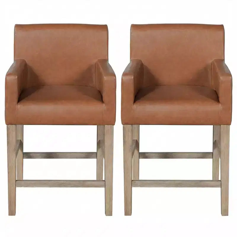 Tabourets de comptoir contemporains en bois rembourré de tissu, 26 pouces (lot de 2)