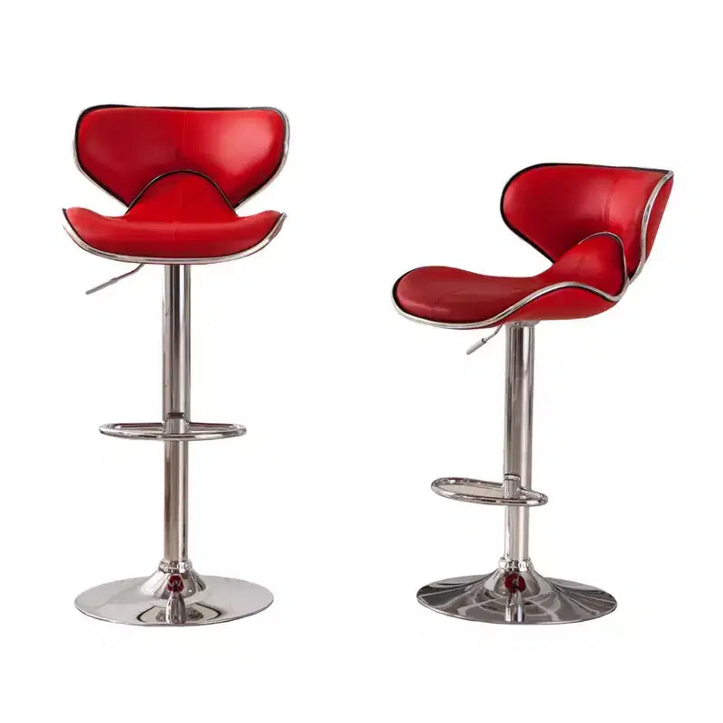 Taburete de bar giratorio y ajustable de cuero sintético, rojo, juego de 2