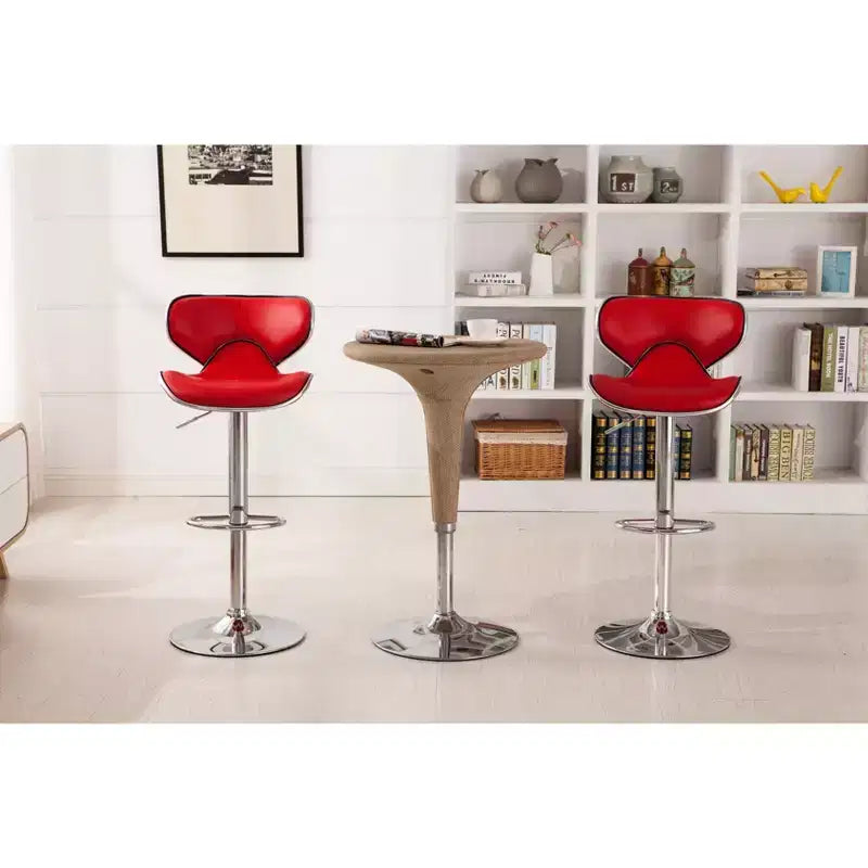 Taburete de bar giratorio y ajustable de cuero sintético, rojo, juego de 2