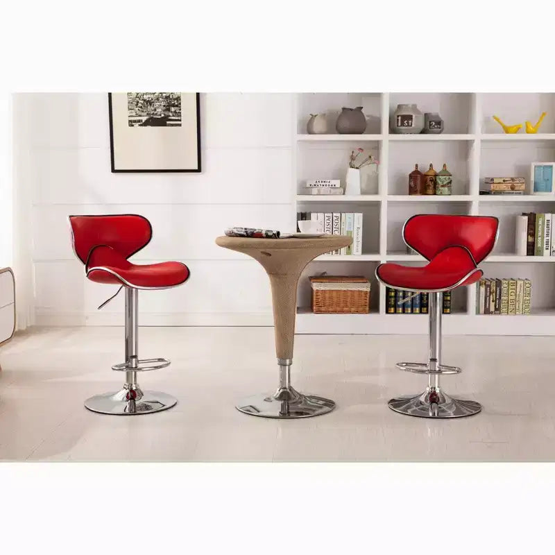 Taburete de bar giratorio y ajustable de cuero sintético, rojo, juego de 2