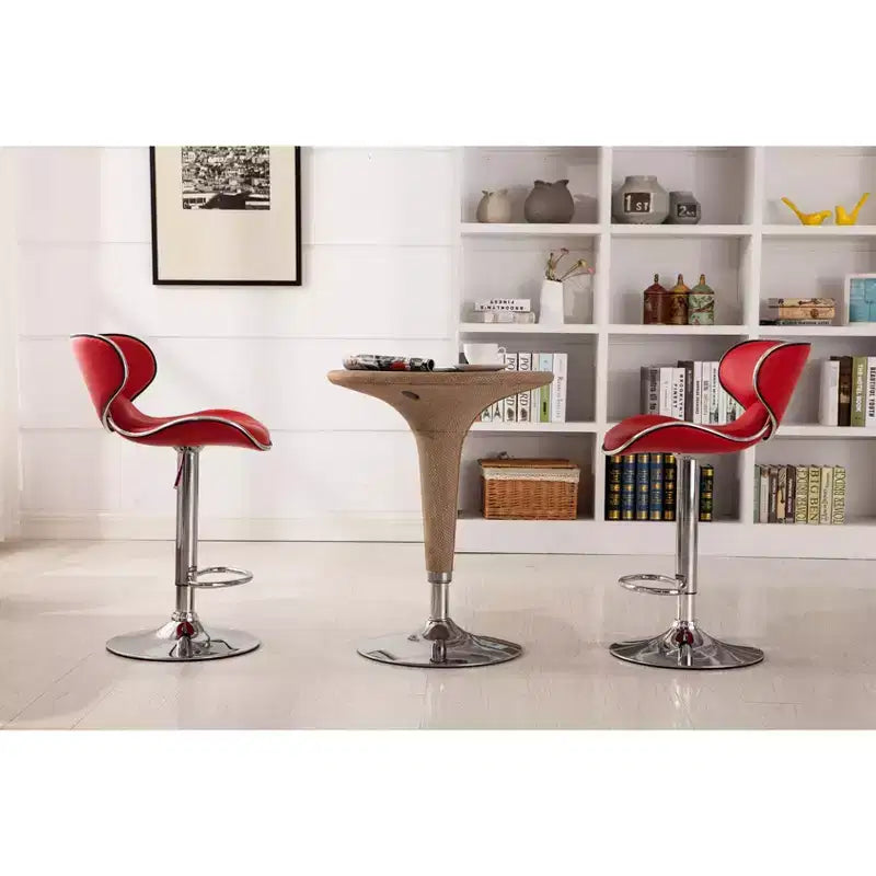 Taburete de bar giratorio y ajustable de cuero sintético, rojo, juego de 2