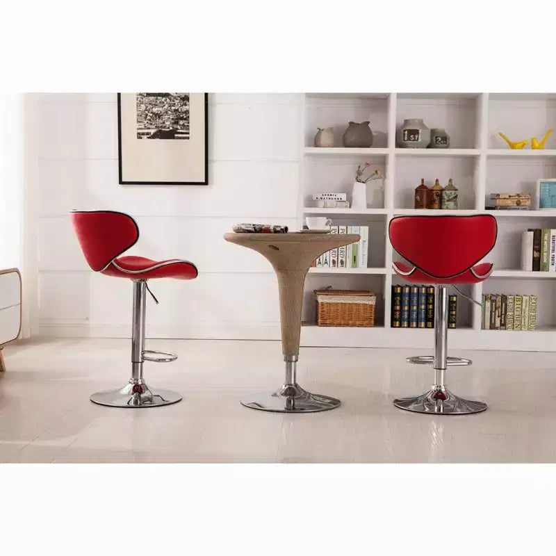 Taburete de bar giratorio y ajustable de cuero sintético, rojo, juego de 2