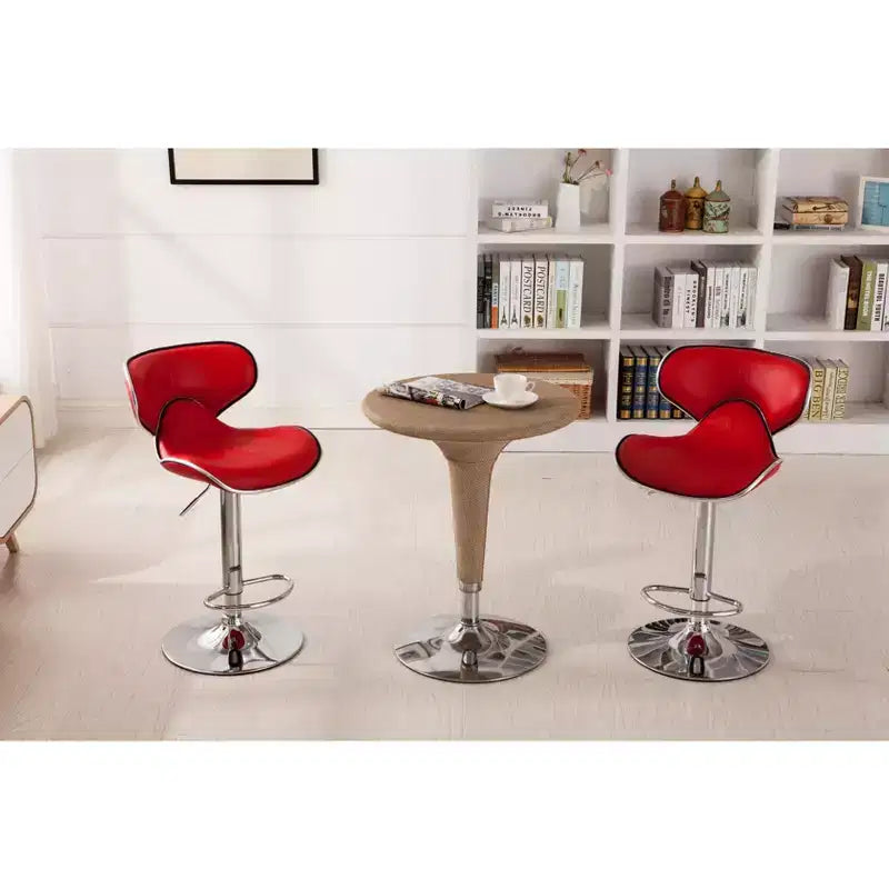 Taburete de bar giratorio y ajustable de cuero sintético, rojo, juego de 2