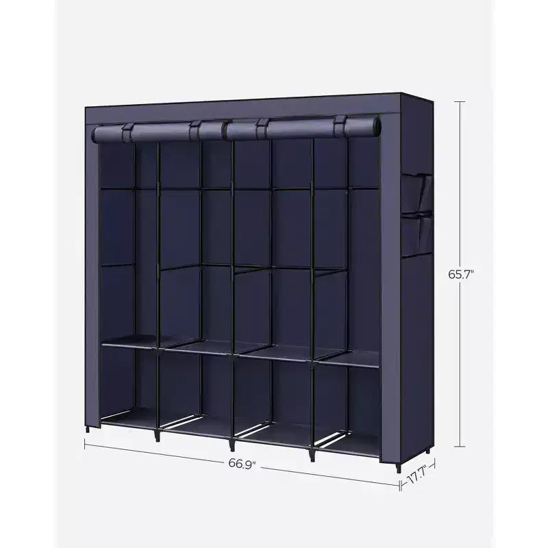 Penderie portable avec housse, organiseur de garde-robe avec 4 tringles et étagères, 4 poches latérales, 66,9 x 17,7 x 65,7 pouces, grande capacité