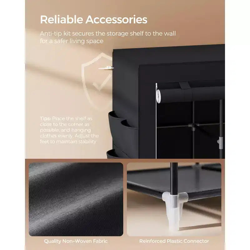 Penderie portable avec housse, organiseur de garde-robe avec 4 tringles et étagères, 4 poches latérales, 66,9 x 17,7 x 65,7 pouces, grande capacité