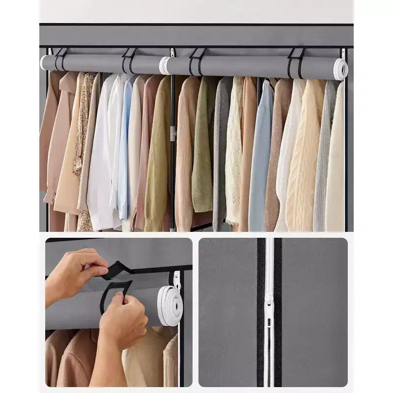 Penderie portable avec housse, organiseur de garde-robe avec 4 tringles et étagères, 4 poches latérales, 66,9 x 17,7 x 65,7 pouces, grande capacité