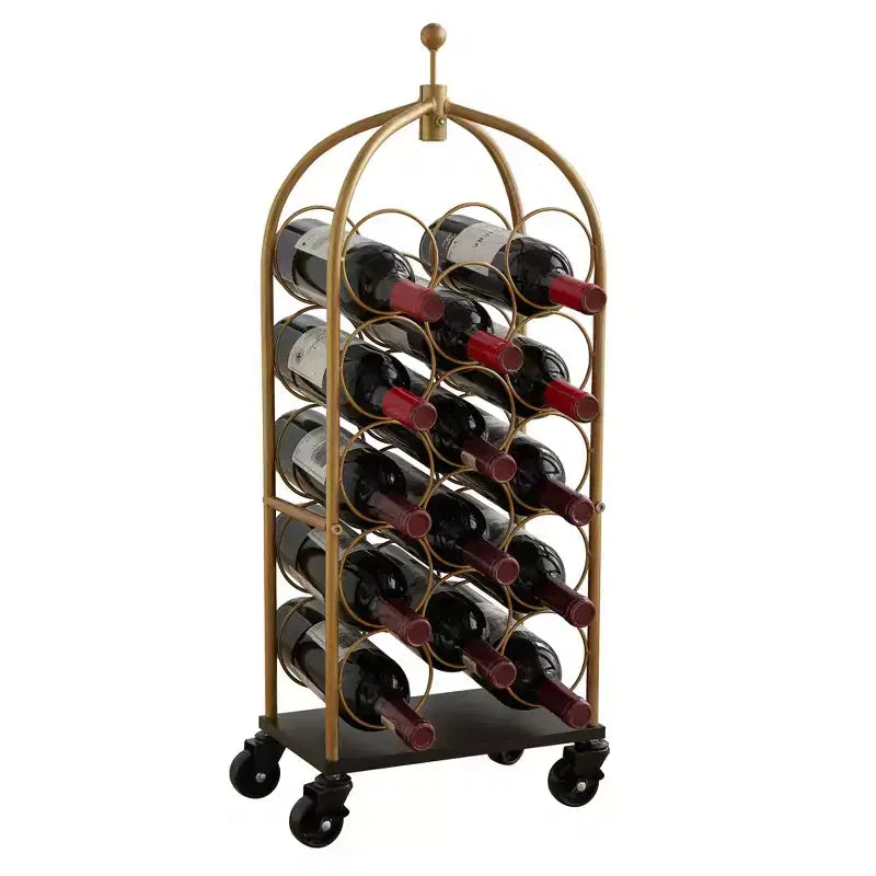 Chariot à bagages et porte-bouteilles de vin, support à vin autoportant en métal, porte-bouteilles (or/noir)
