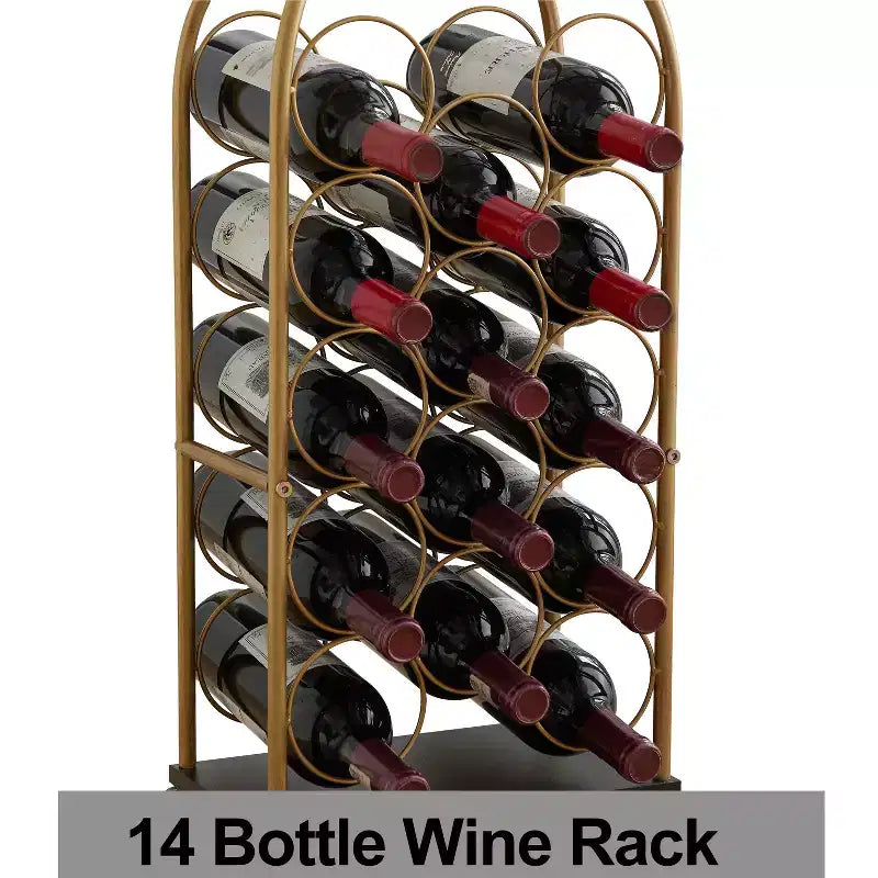 Carrito para equipaje con botellero, botellero de metal independiente para el suelo, soportes para botellas de vino (dorado/negro)