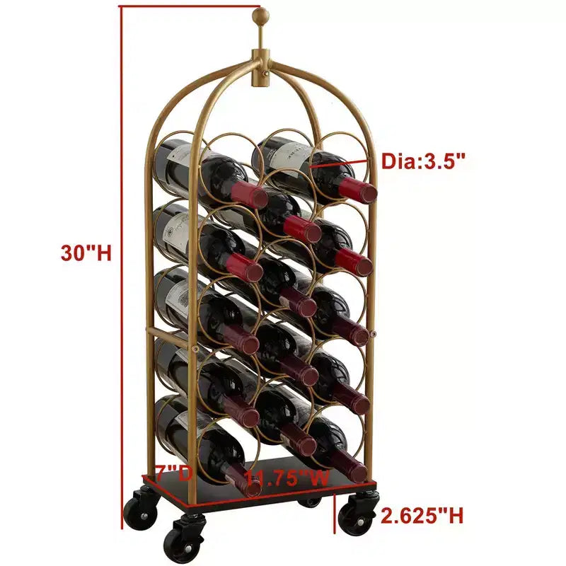 Chariot à bagages et porte-bouteilles de vin, support à vin autoportant en métal, porte-bouteilles (or/noir)