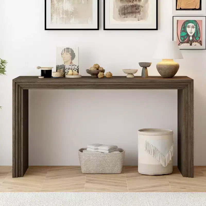 Mesa consola de diseño moderno, de madera maciza de paulownia con chapa, para sala de estar y recibidor