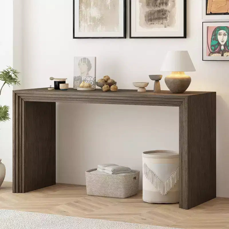 Mesa consola de diseño moderno, de madera maciza de paulownia con chapa, para sala de estar y recibidor