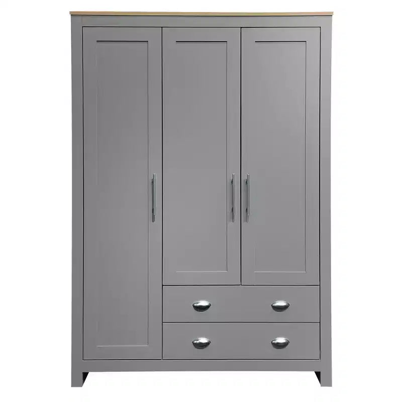 Armoire de rangement à 3 portes avec placards et deux tringles, grise