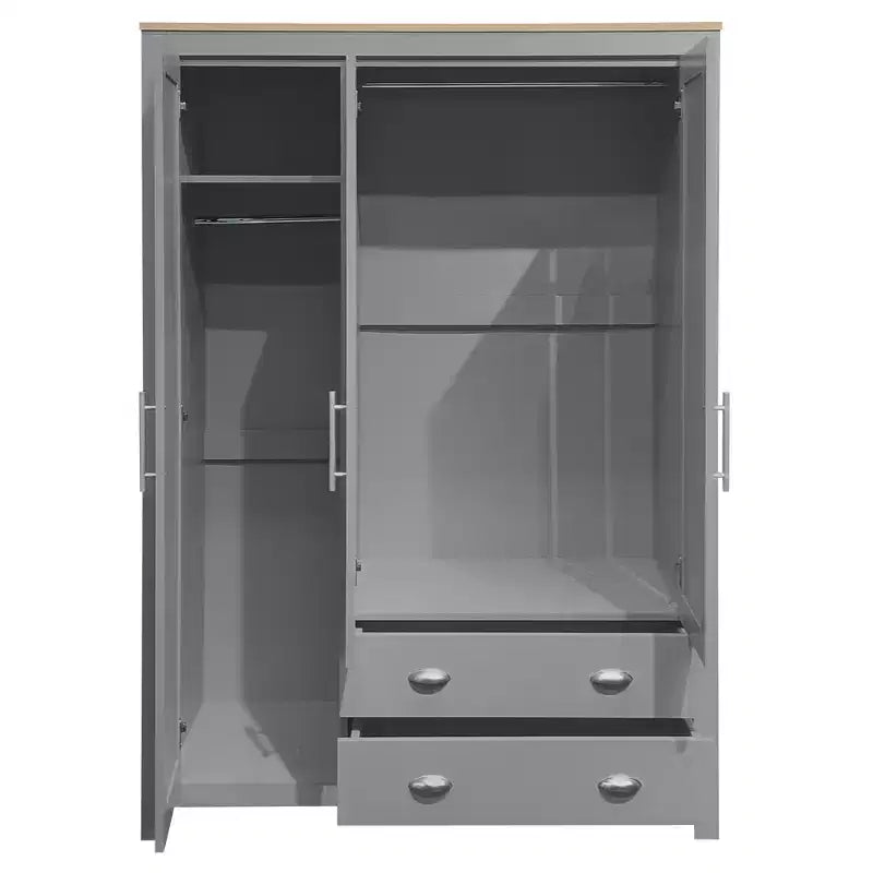 Armoire de rangement à 3 portes avec placards et deux tringles, grise