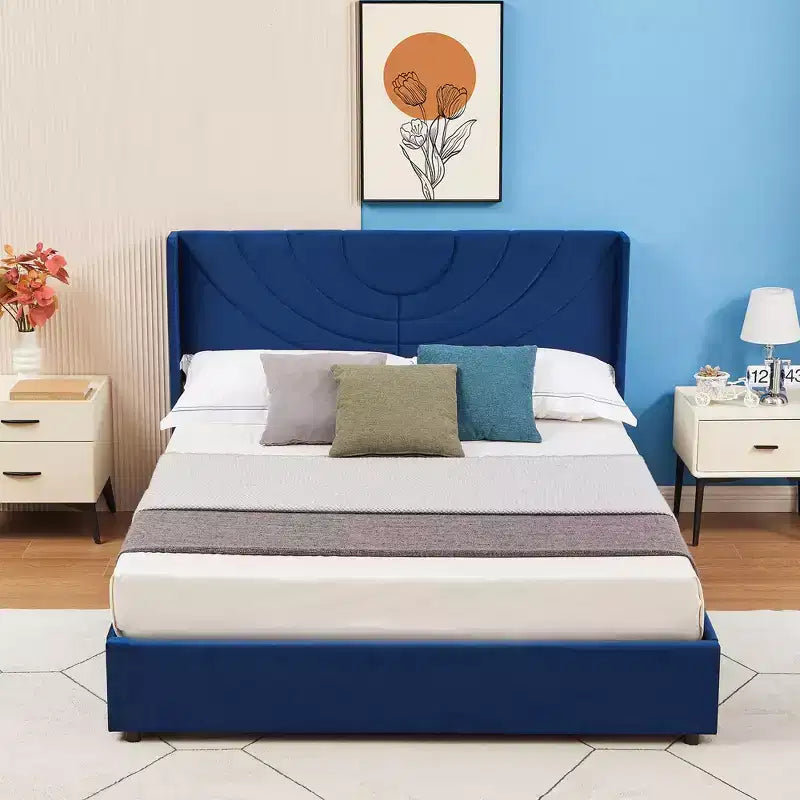 Estructura de cama tapizada tamaño Full/Queen, cama de plataforma con cabecero ajustable y cajones de almacenamiento