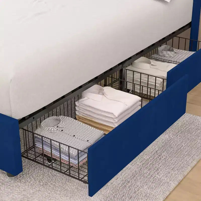 Estructura de cama tapizada tamaño Full/Queen, cama de plataforma con cabecero ajustable y cajones de almacenamiento