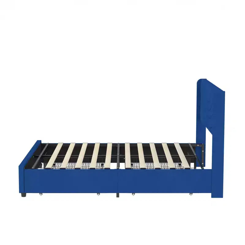 Estructura de cama tapizada tamaño Full/Queen, cama de plataforma con cabecero ajustable y cajones de almacenamiento