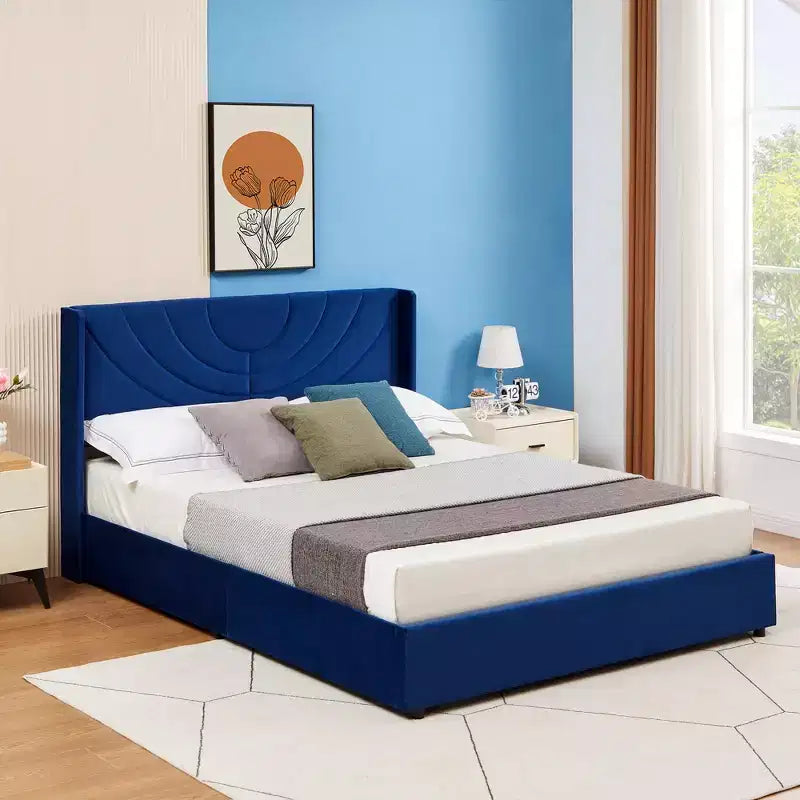 Estructura de cama tapizada tamaño Full/Queen, cama de plataforma con cabecero ajustable y cajones de almacenamiento