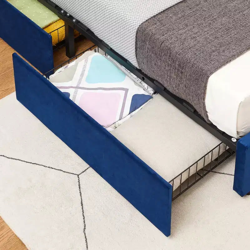 Estructura de cama tapizada tamaño Full/Queen, cama de plataforma con cabecero ajustable y cajones de almacenamiento