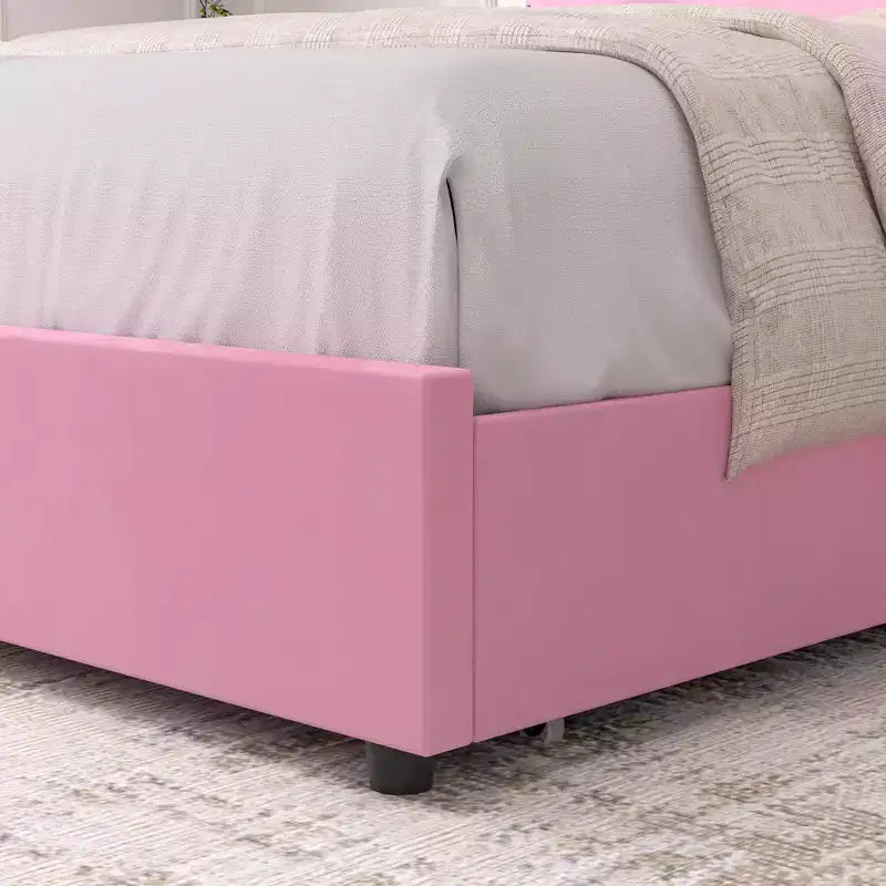 Estructura de cama tapizada tamaño Full/Queen, cama de plataforma con cabecero ajustable y cajones de almacenamiento