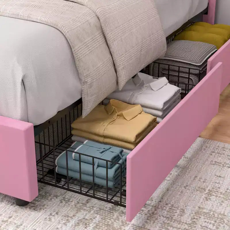 Estructura de cama tapizada tamaño Full/Queen, cama de plataforma con cabecero ajustable y cajones de almacenamiento