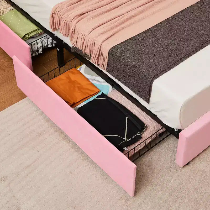 Estructura de cama tapizada tamaño Full/Queen, cama de plataforma con cabecero ajustable y cajones de almacenamiento