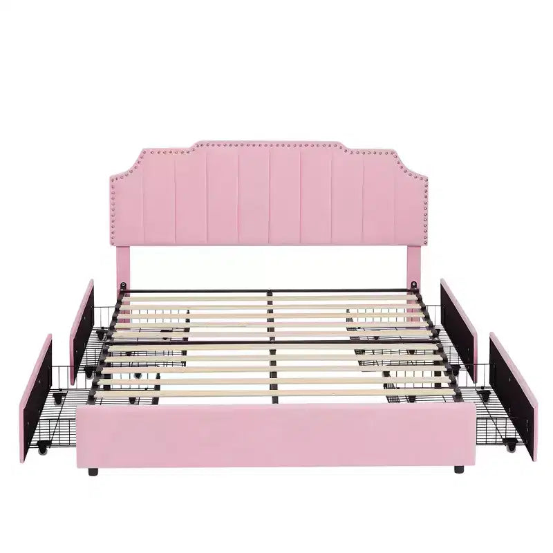 Estructura de cama tapizada tamaño Full/Queen, cama de plataforma con cabecero ajustable y cajones de almacenamiento