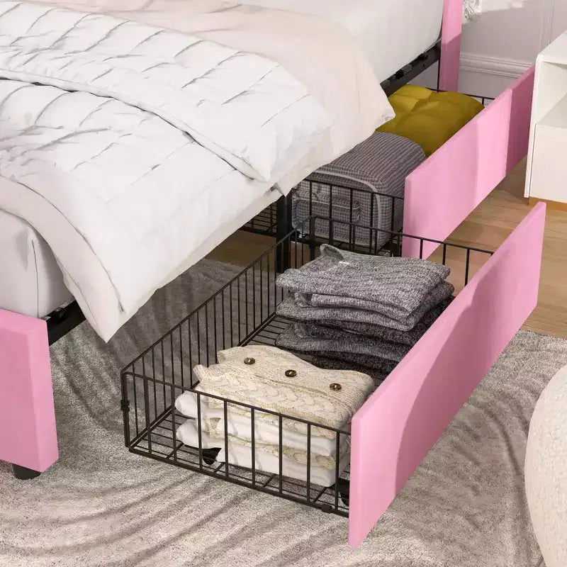 Estructura de cama tapizada tamaño Full/Queen, cama de plataforma con cabecero ajustable y cajones de almacenamiento
