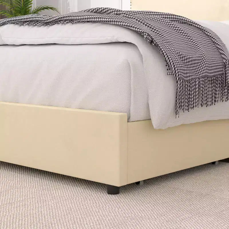 Estructura de cama tapizada tamaño Full/Queen, cama de plataforma con cabecero ajustable y cajones de almacenamiento