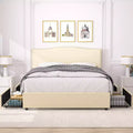Estructura de cama tapizada tamaño Full/Queen, cama de plataforma con cabecero ajustable y cajones de almacenamiento