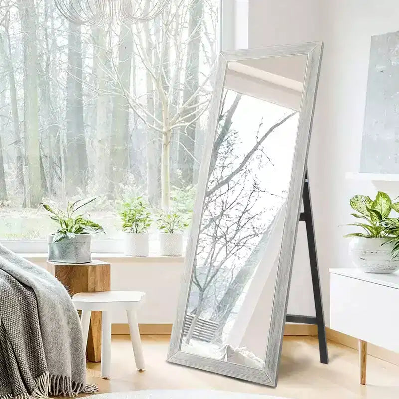 Miroir décoratif moderne pleine longueur à cadre rectangulaire en bois massif, 21 in. W x 64 in. H