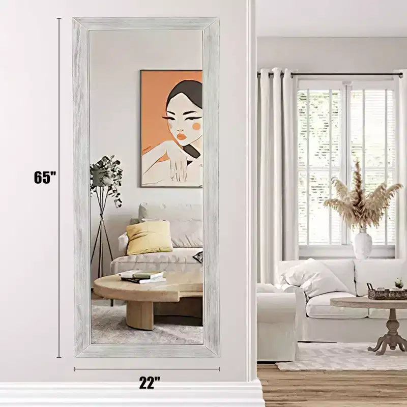 Espejo decorativo rectangular moderno de cuerpo entero con marco de madera maciza, 21 in. W x 64 in. H