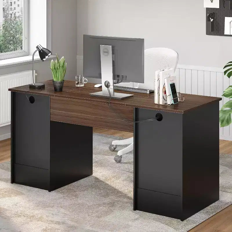 59-Zoll-Computerschreibtisch mit Schubladen, Chefschreibtisch mit Aufbewahrungsschrank und Tastaturablage fürs Homeoffice