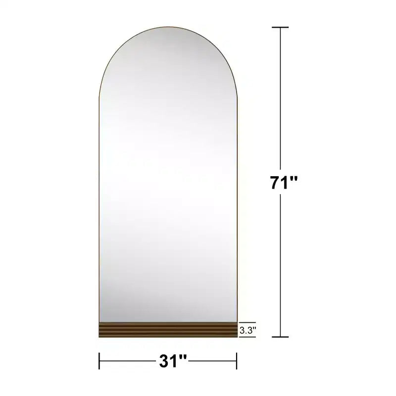 Miroir mural arqué pleine longueur avec cadre en bois, 31 in. W x 71 in. H, base en bois rayée marron