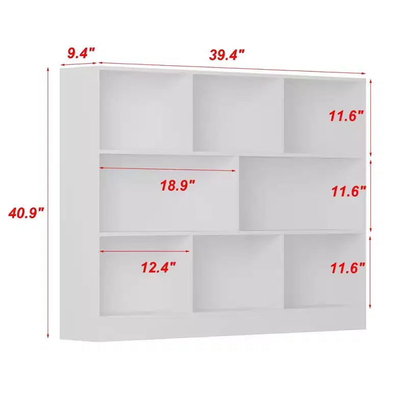 Weißes Standard-Bücherregal mit mehreren Fächern: minimalistisches Design, reichlich offener Stauraum
