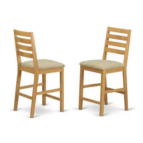 Tabouret de bar en bois à dossier mi-hauteur, finition beige, forme rectangulaire, 24 in.H, revêtement en polyester