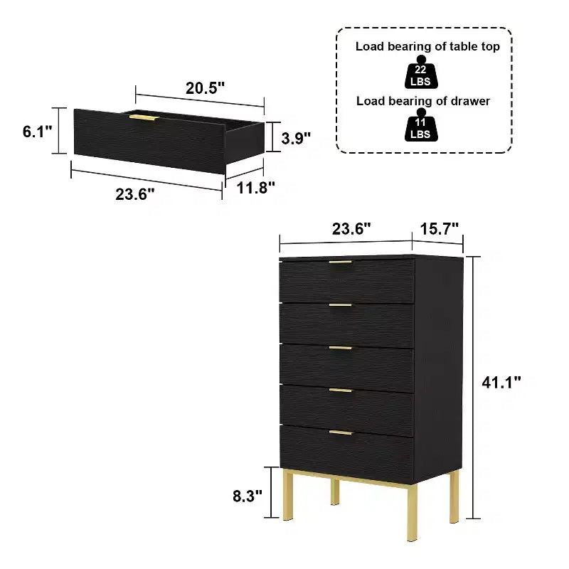 Commode à 5 tiroirs, organisateur de tiroirs