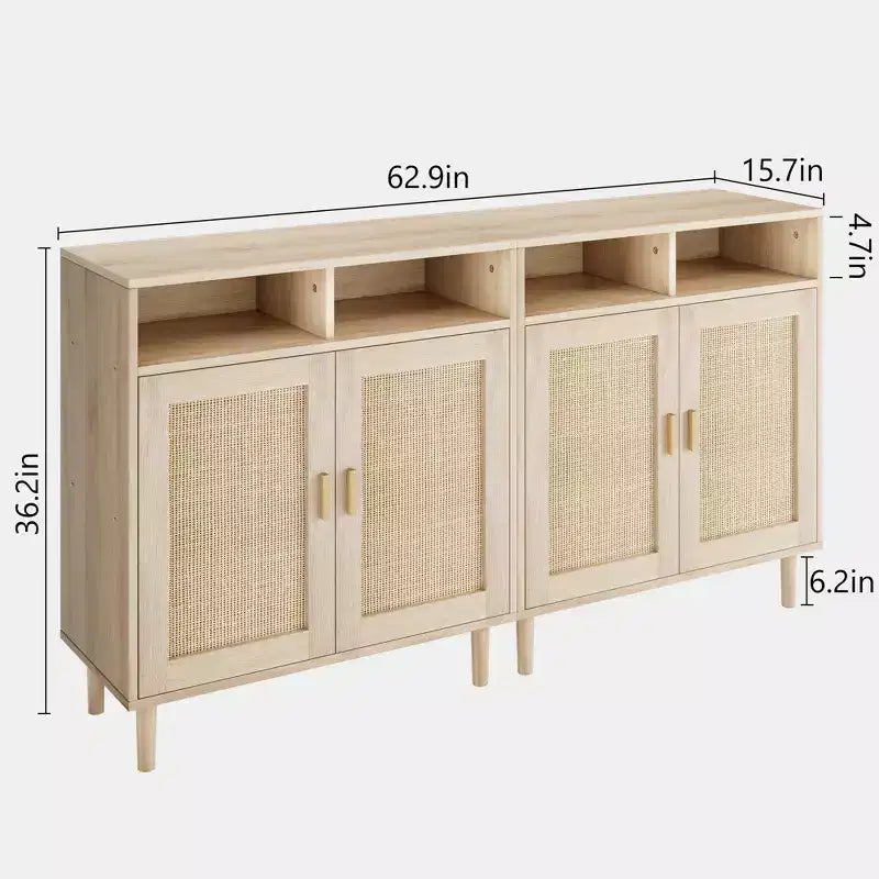 Paar Rattan-Sideboards - Stauraum mit 2 Türen und Regalboden, moderne Möbel für verschiedene Räume, 36'H
