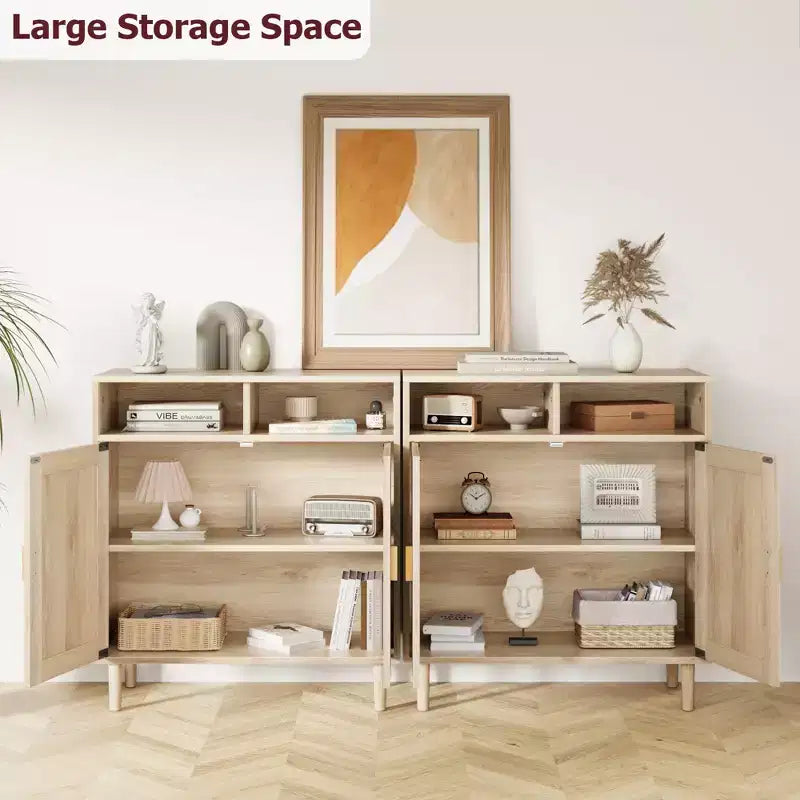 Paire de buffets en rotin - rangement à 2 portes avec étagère, meuble moderne pour plusieurs pièces, 36'H