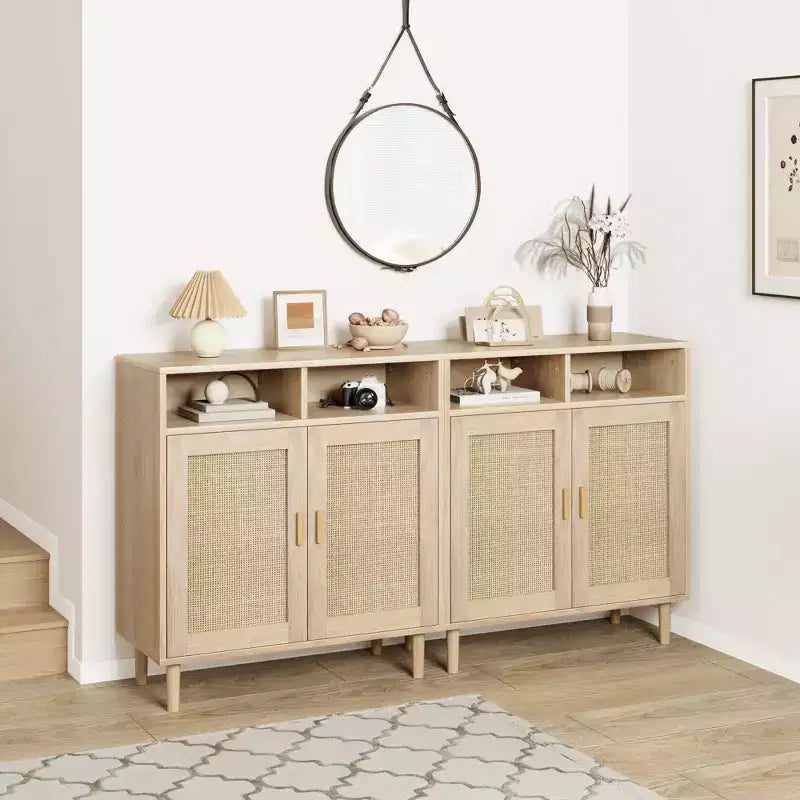Paar Rattan-Sideboards - Stauraum mit 2 Türen und Regalboden, moderne Möbel für verschiedene Räume, 36'H