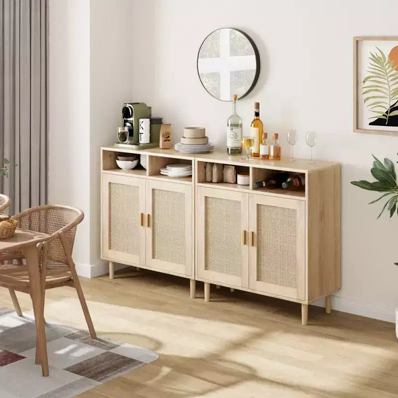 Paar Rattan-Sideboards - Stauraum mit 2 Türen und Regalboden, moderne Möbel für verschiedene Räume, 36'H