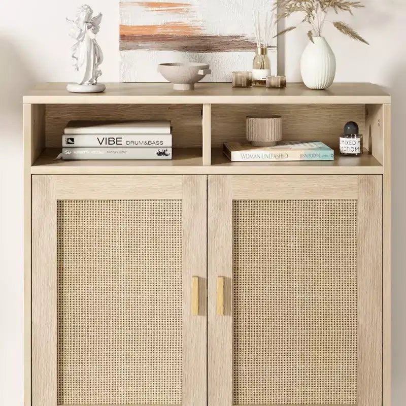 Paar Rattan-Sideboards - Stauraum mit 2 Türen und Regalboden, moderne Möbel für verschiedene Räume, 36'H
